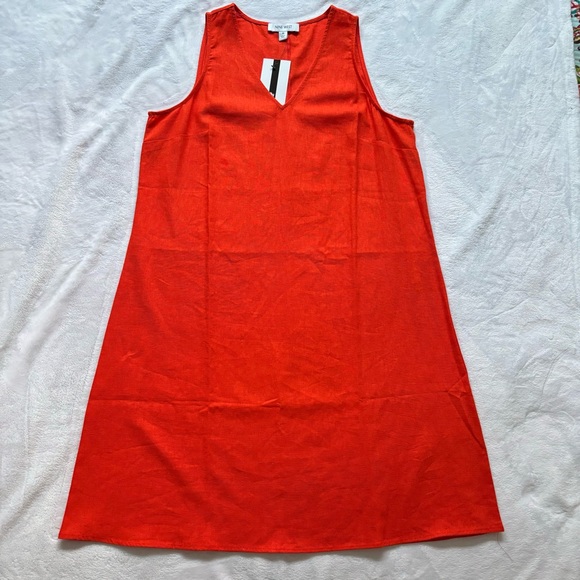 NINE WEST Gina Trapeze Linen Blend Orange V-Neck Sleeveless Dress--10 - Picture 1 of 12